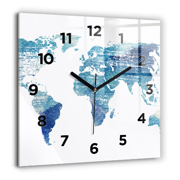 Horloge murale carrée 60x60 cm Carte du monde
