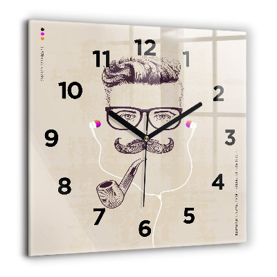 Horloge carrée en verre 60x60 cm Homme avec une pipe