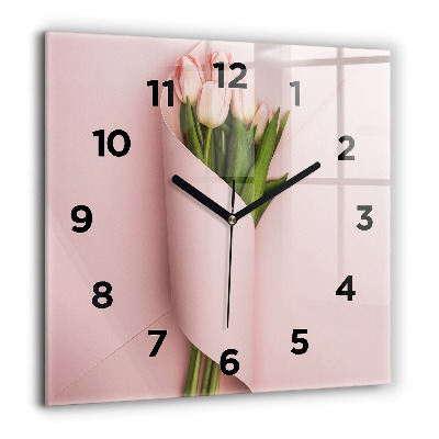 Horloge murale carrée 60x60 cm Bouquet de tulipes