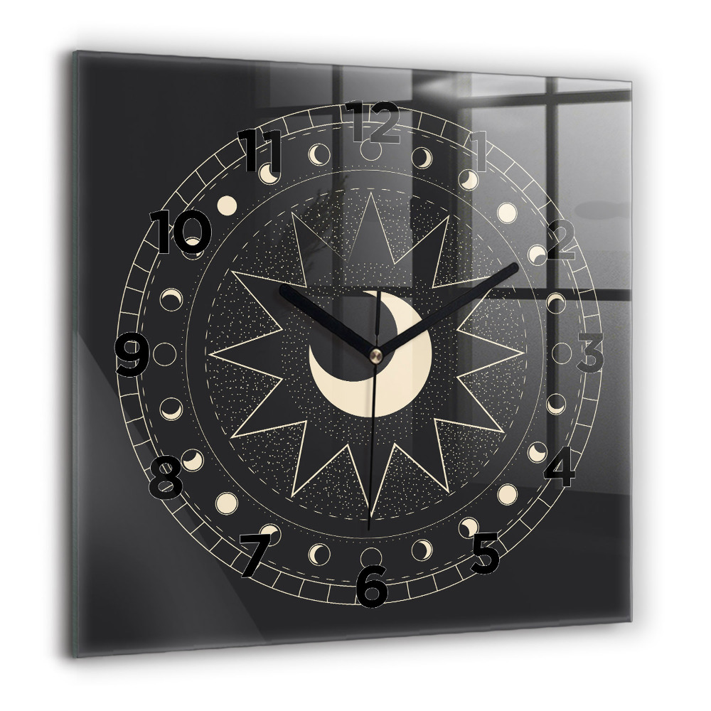 Horloge carrée en verre 60x60 cm Phases de la lune