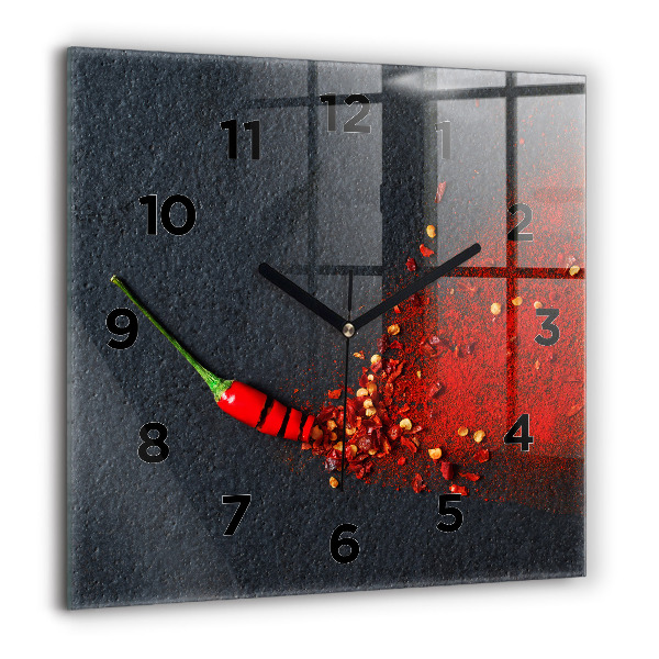 Pendule carrée en verre 60x60 cm Poivre rouge épicé