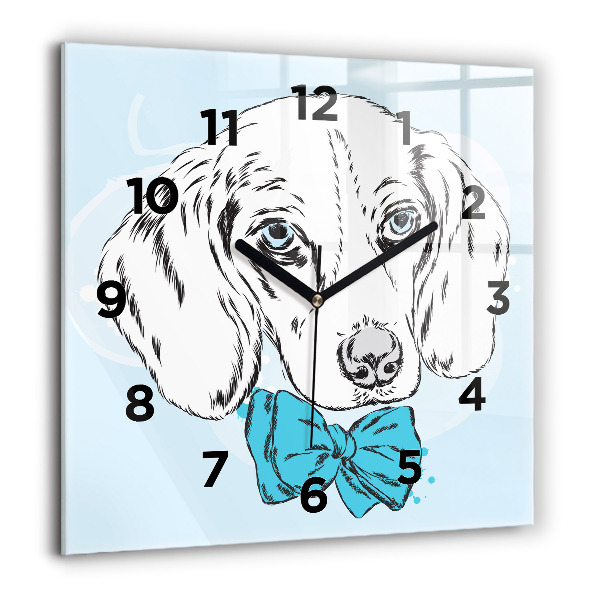 Pendule carrée en verre 60x60 cm Chien chiot