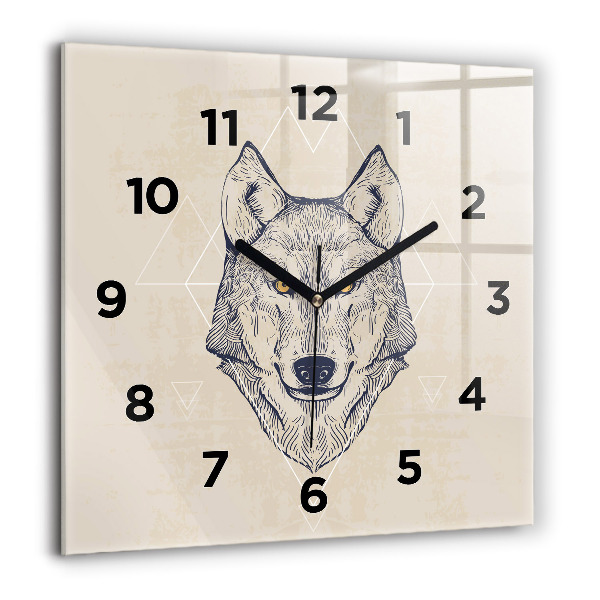 Pendule carrée en verre 60x60 cm Tête de loup