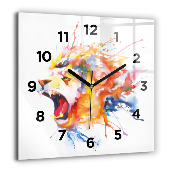 Horloge carrée en verre 60x60 cm Lion - aquarelle