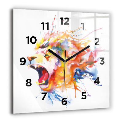 Horloge carrée en verre 60x60 cm Lion - aquarelle