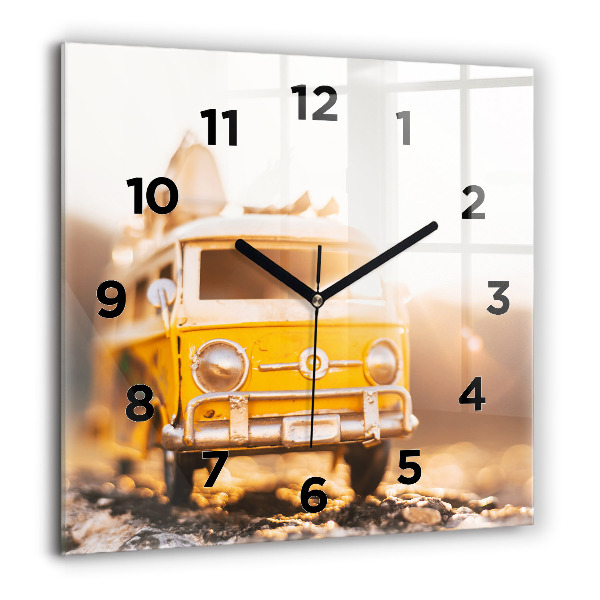 Horloge carrée en verre 60x60 cm Voiture en vacances