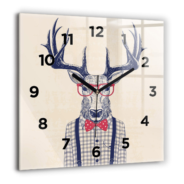 Horloge carrée en verre 60x60 cm Cerf en chemise