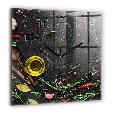 Pendule carrée en verre 60x60 cm Épices sur le comptoir