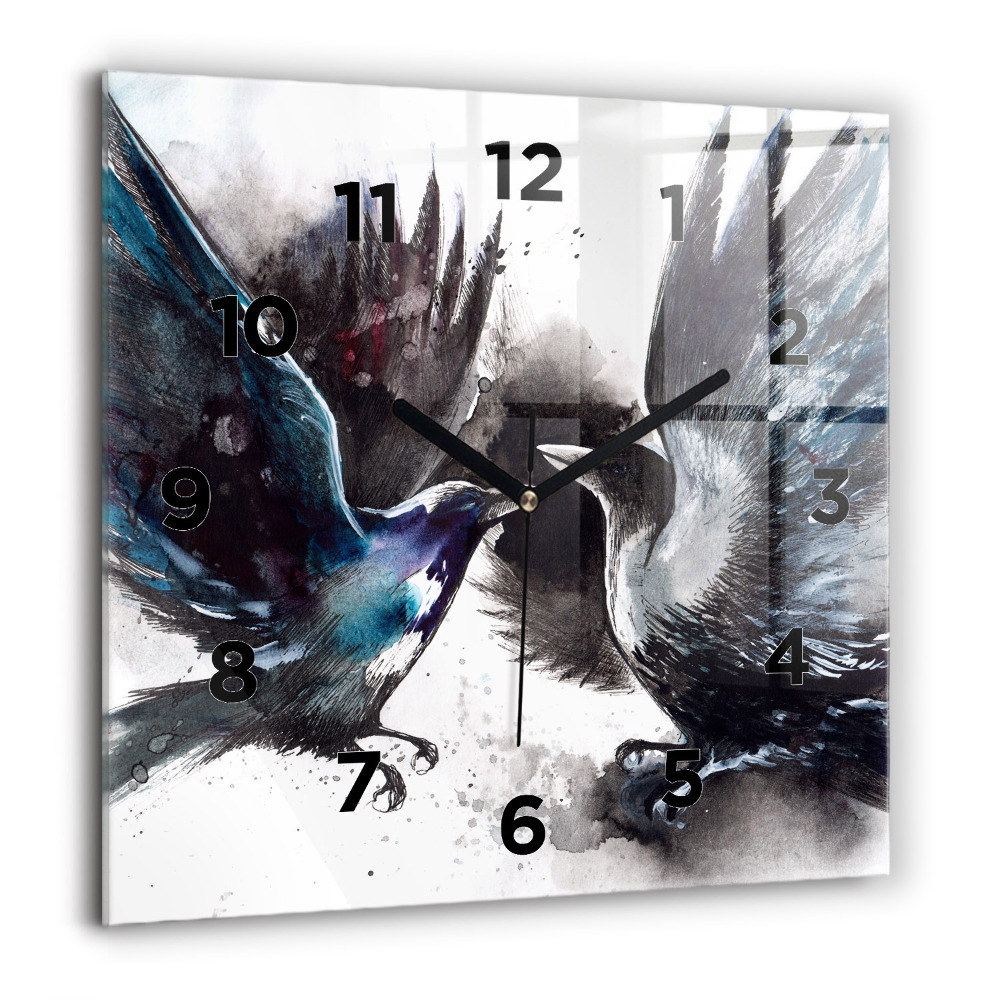 Pendule carrée en verre 60x60 cm Oiseaux peints