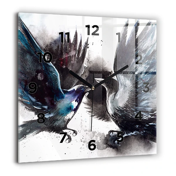 Pendule carrée en verre 60x60 cm Oiseaux peints