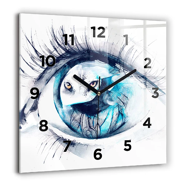 Horloge murale carrée 60x60 cm Illustration d'un œil de loup