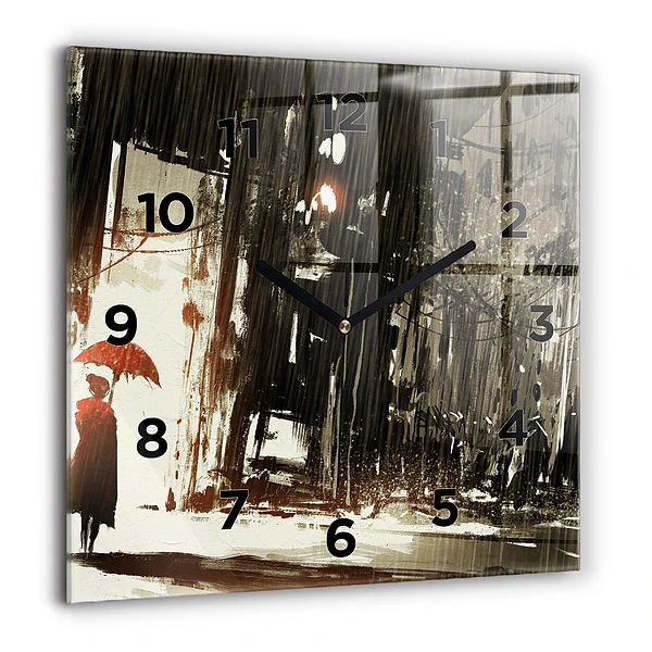 Pendule carrée en verre 60x60 cm Femme dans la nuit pluvieuse
