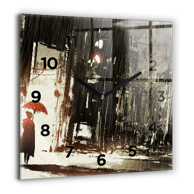 Pendule carrée en verre 60x60 cm Femme dans la nuit pluvieuse