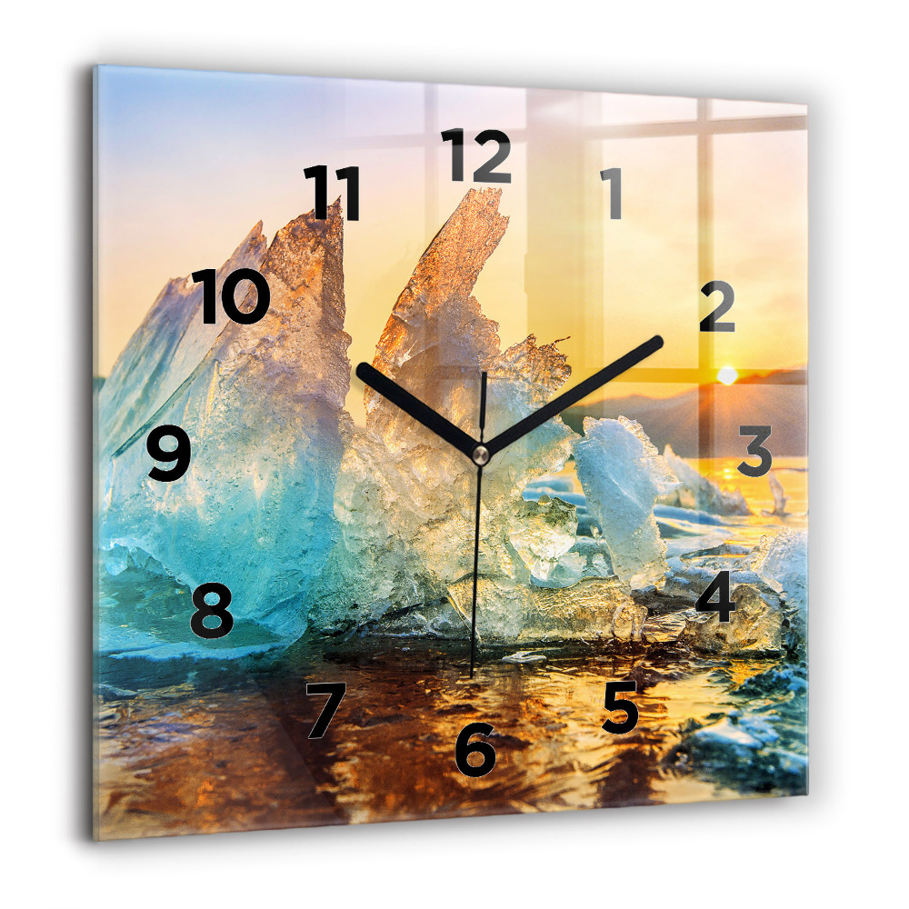 Horloge murale carrée 60x60 cm Iceberg et lever de soleil