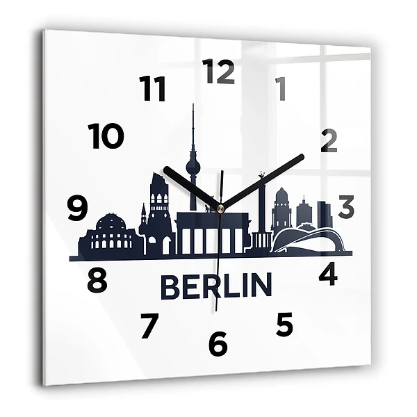 Pendule carrée en verre 60x60 cm Illustration de la ville de Berlin