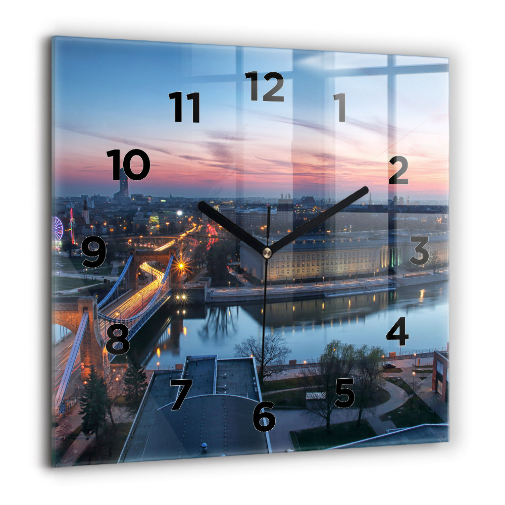 Horloge carrée en verre 60x60 cm Wrocław vue d'un drone