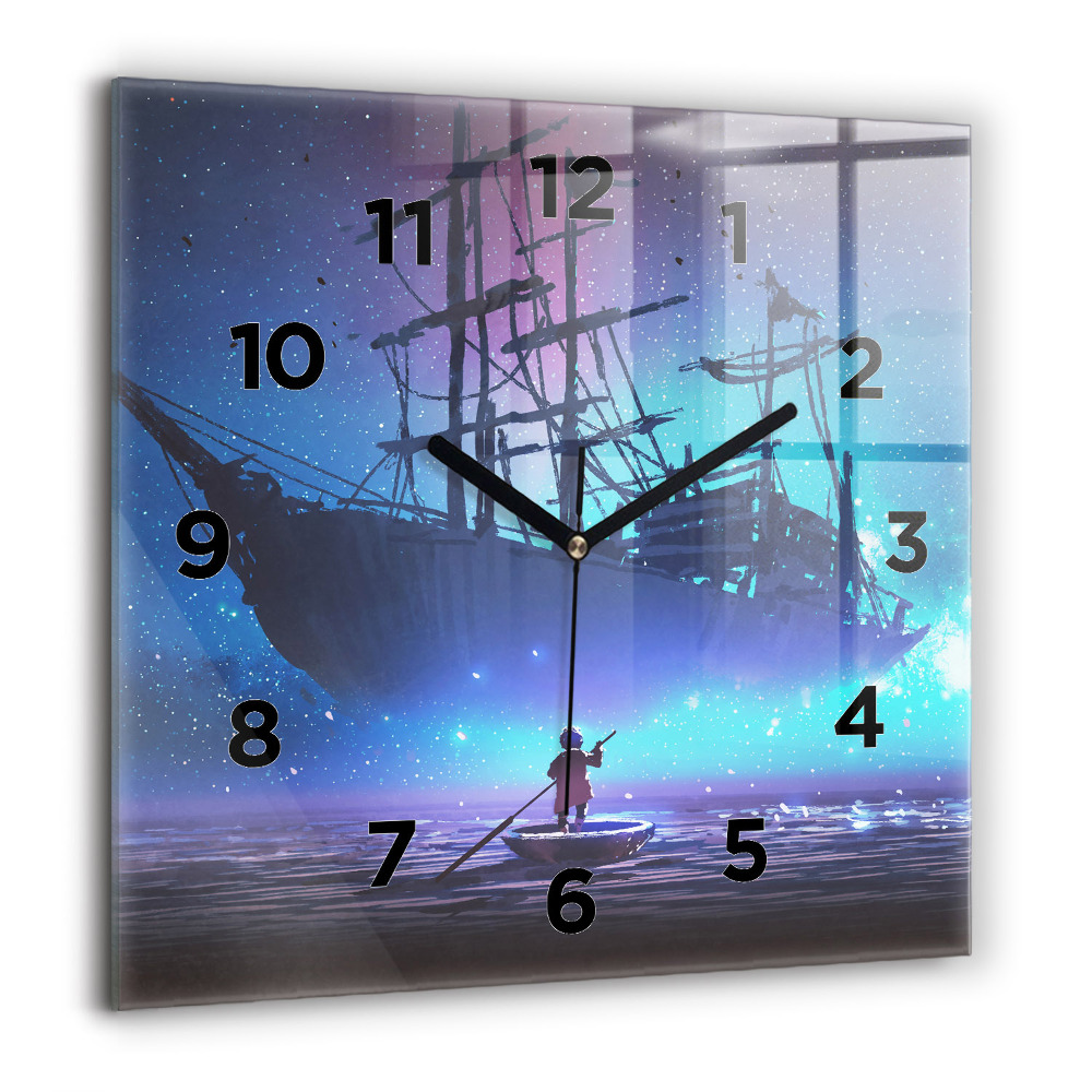 Horloge carrée en verre 60x60 cm Voilier fantaisie