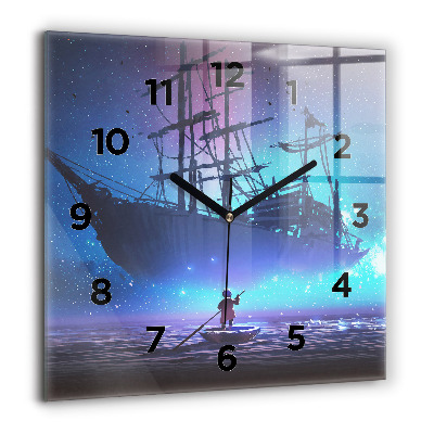 Horloge carrée en verre 60x60 cm Voilier fantaisie