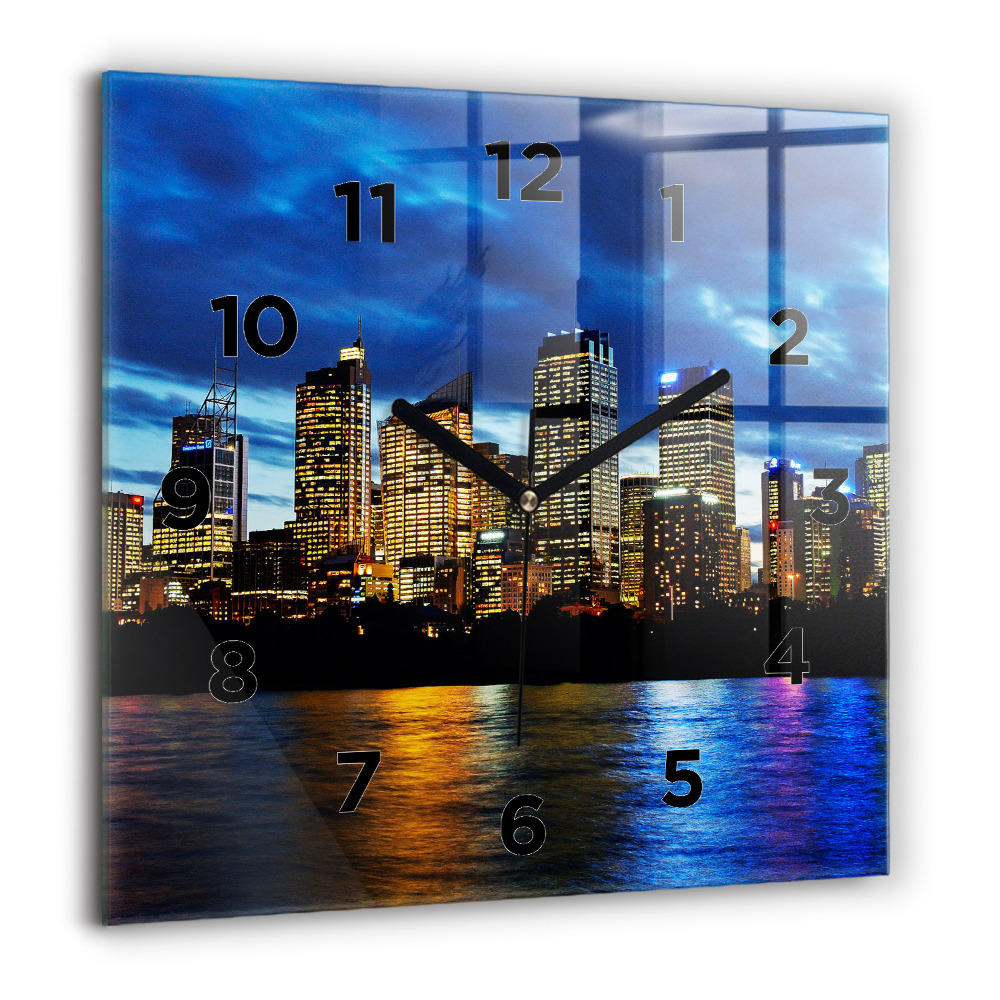 Horloge murale carrée 60x60 cm Sydney le soir