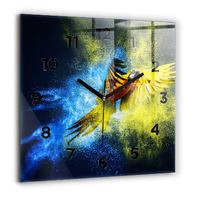 Pendule carrée en verre 60x60 cm Perroquet coloré