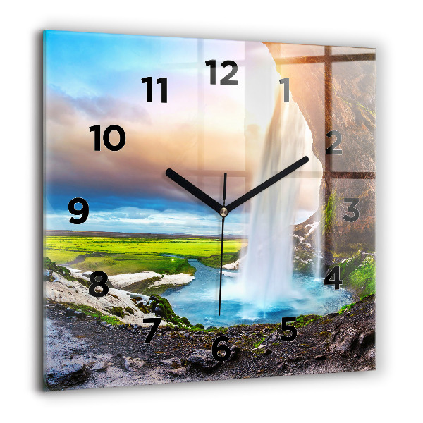 Pendule carrée en verre 60x60 cm Chute d'eau en Islande