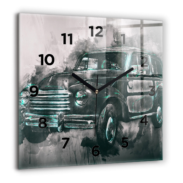 Horloge carrée en verre 60x60 cm Voiture ancienne