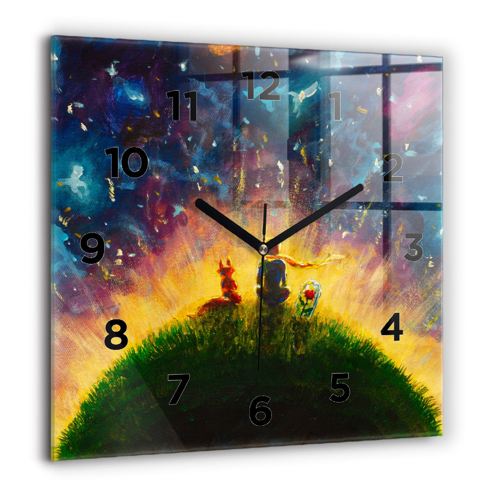 Horloge carrée en verre 60x60 cm Petit prince abstrait