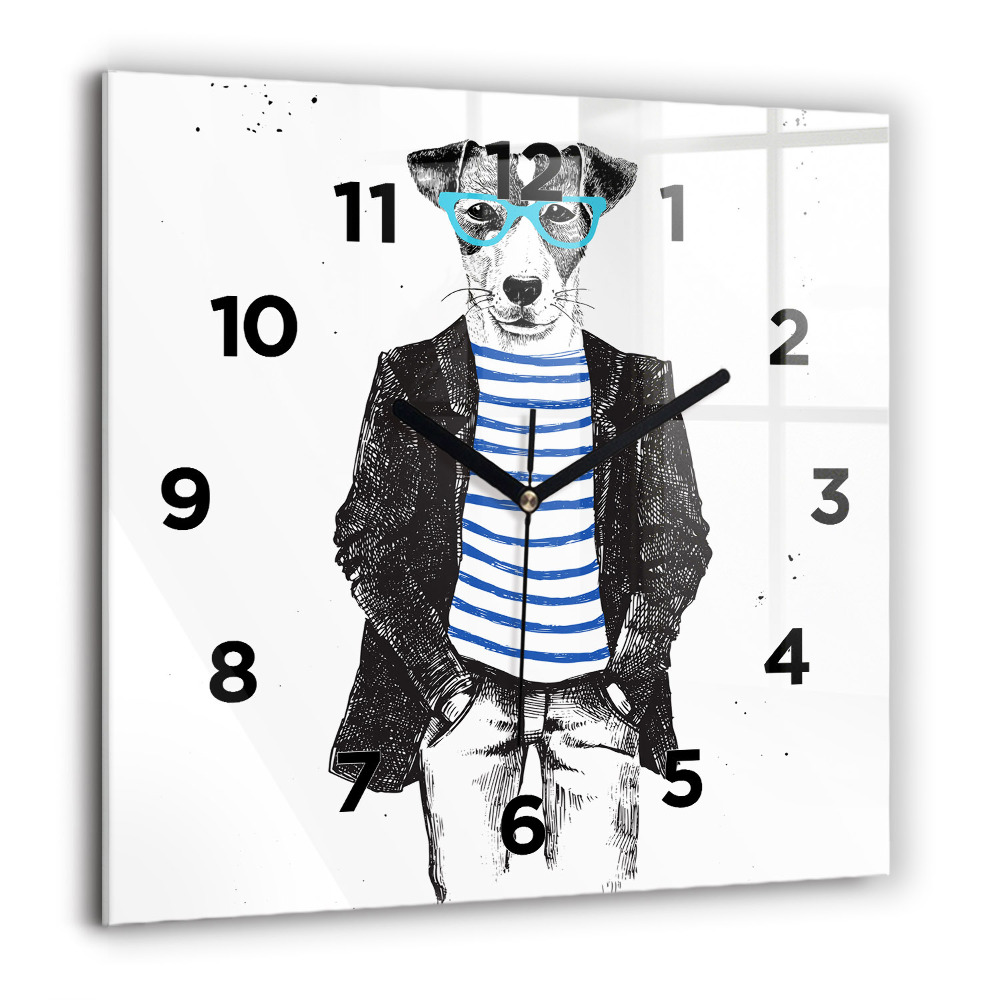 Horloge carrée en verre 60x60 cm Chien dans un corps humain