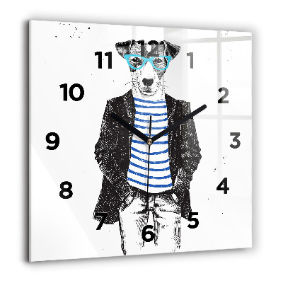 Horloge carrée en verre 60x60 cm Chien dans un corps humain