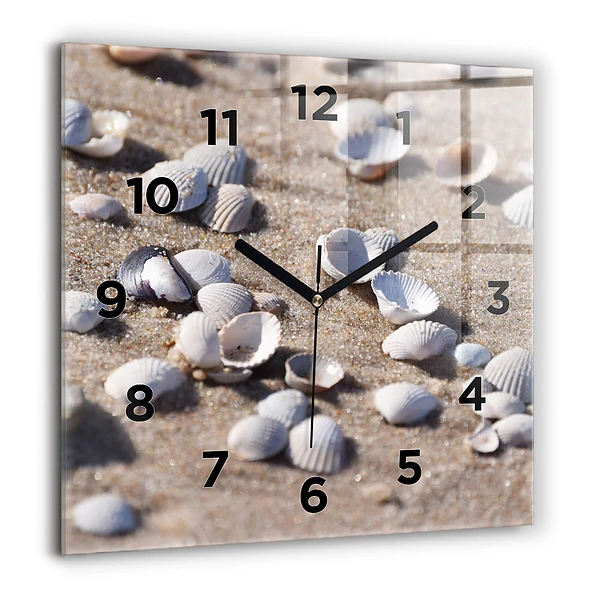 Pendule carrée en verre 60x60 cm Coquillages sur la plage