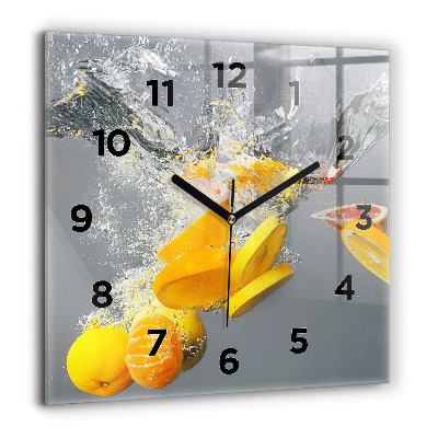 Horloge carrée en verre 60x60 cm Agrumes dans l'eau