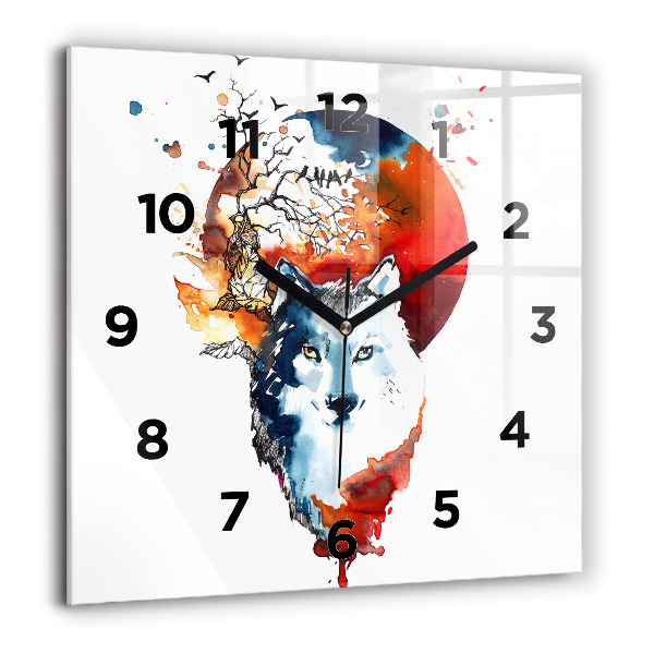 Horloge carrée en verre 60x60 cm Loup et plénitude