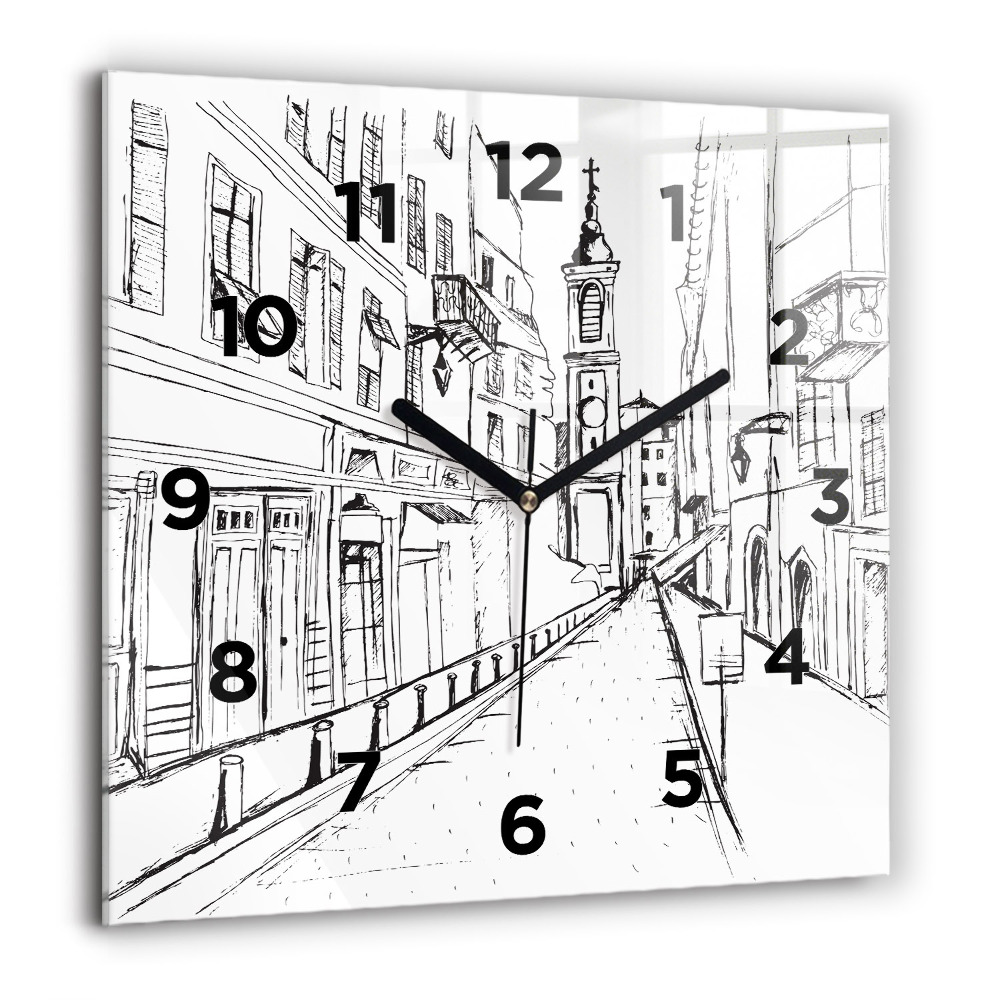Horloge murale carrée 60x60 cm Dessin de ville Provence