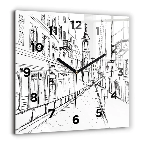 Horloge murale carrée 60x60 cm Dessin de ville Provence
