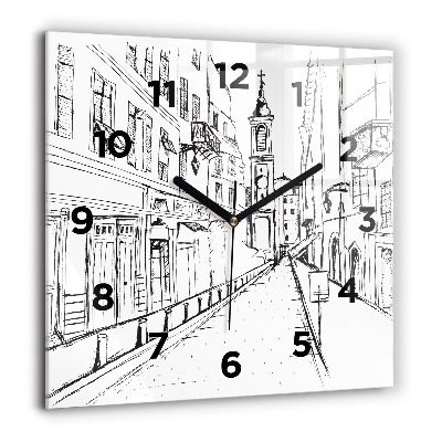 Horloge murale carrée 60x60 cm Dessin de ville Provence