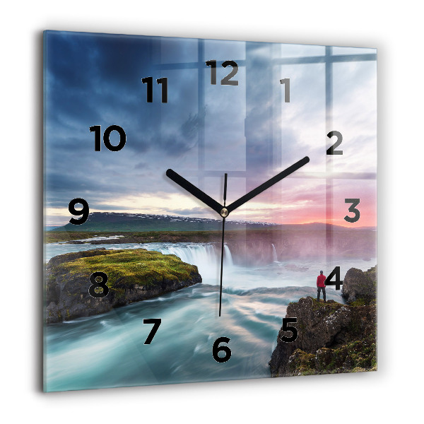 Pendule carrée en verre 60x60 cm Paysage avec chute d'eau