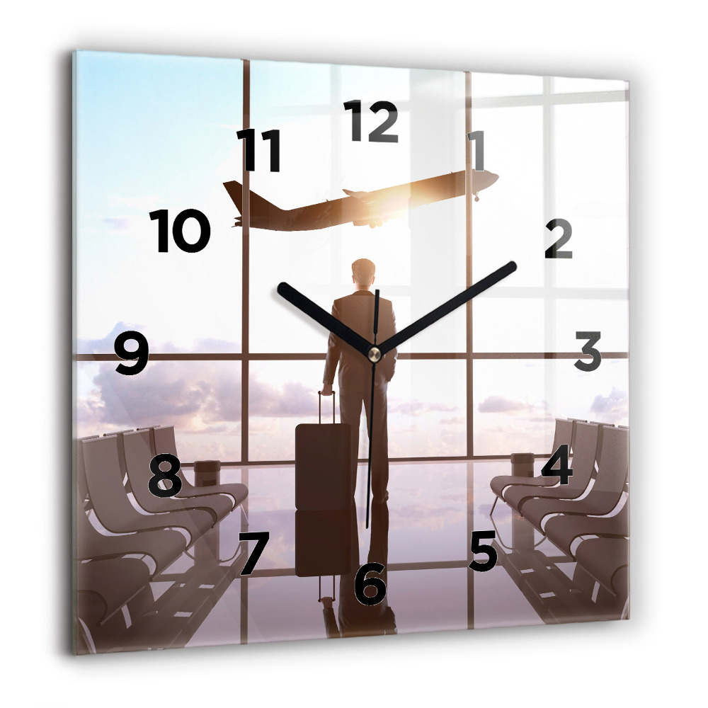 Horloge murale carrée 60x60 cm Homme à l'aéroport