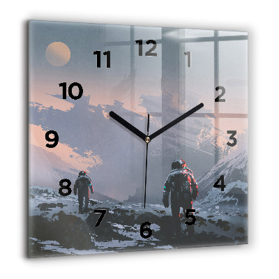 Horloge carrée en verre 60x60 cm Astronautes Voie lactée