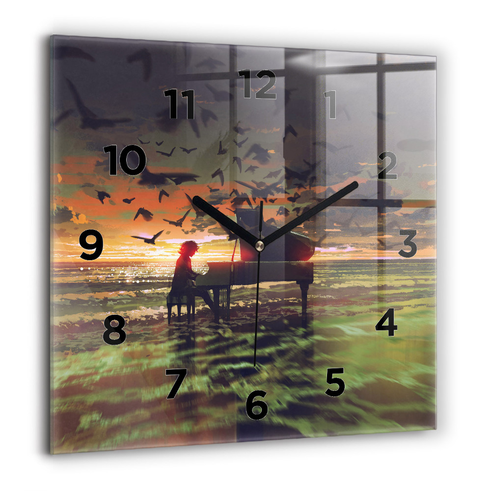 Horloge carrée en verre 60x60 cm Concert sur la plage