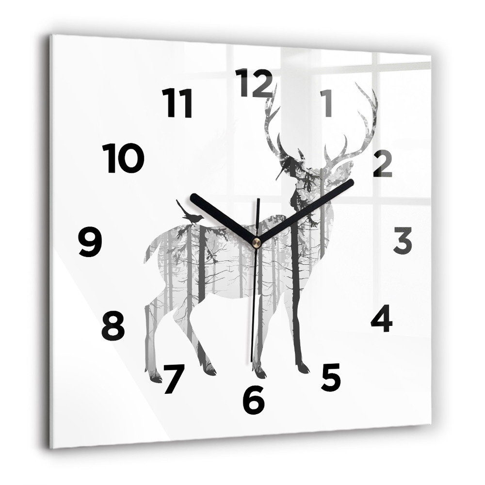 Horloge murale carrée 60x60 cm Silhouette d'un cerf Forêt