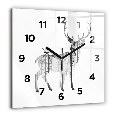 Horloge murale carrée 60x60 cm Silhouette d'un cerf Forêt