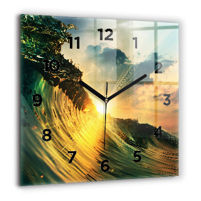 Horloge murale carrée 60x60 cm Perspective de vague Coucher de soleil