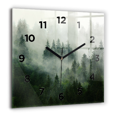 Horloge carrée en verre 60x60 cm Forêt brumeuse