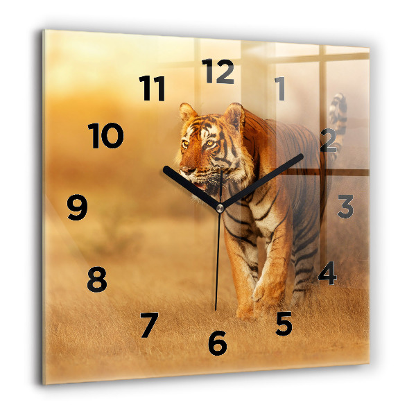 Pendule carrée en verre 60x60 cm Chasse au tigre