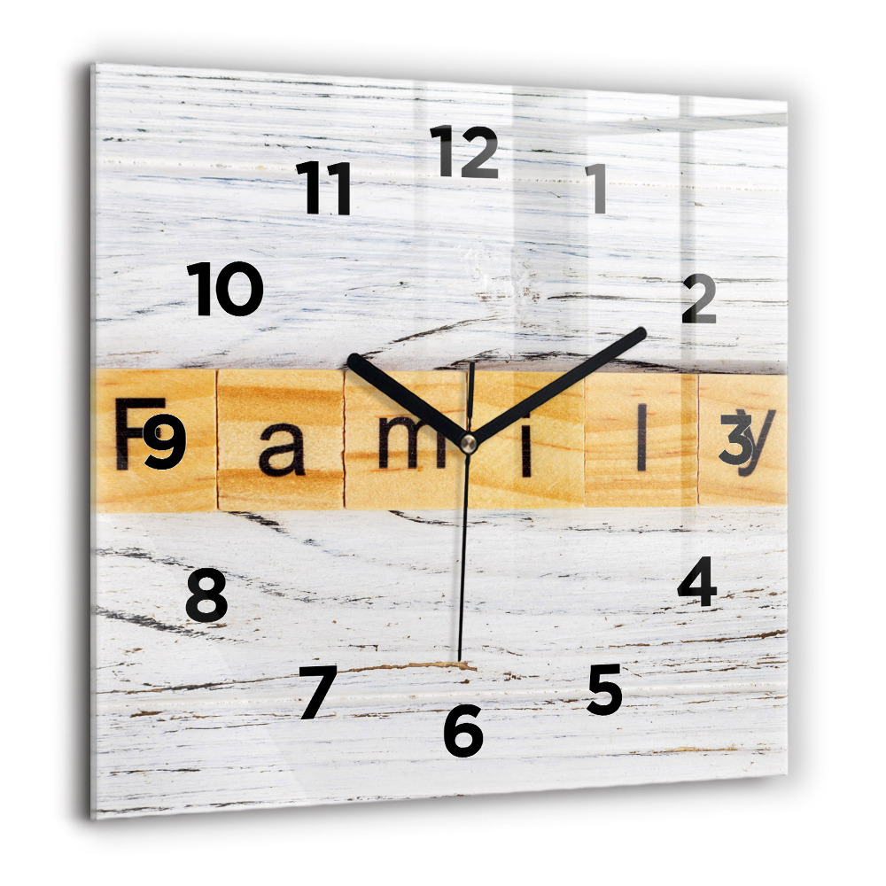 Horloge carrée en verre 60x60 cm Famille
