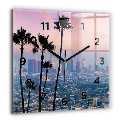 Horloge carrée en verre 60x60 cm Coucher de soleil à Los Angeles