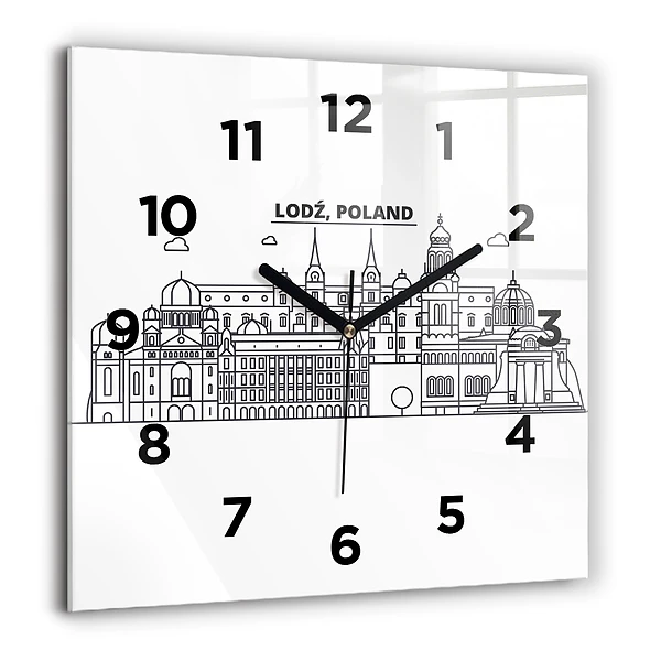 Horloge murale carrée 60x60 cm Panorama de l'architecture de Łódź