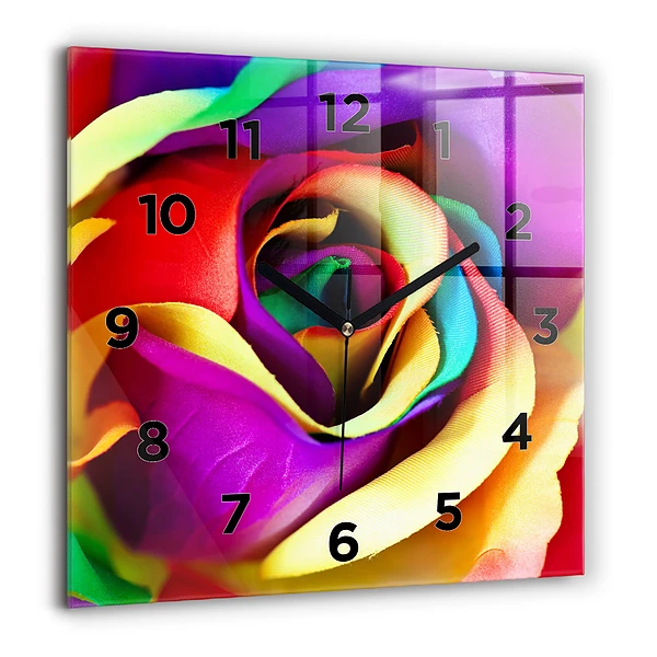 Pendule carrée en verre 60x60 cm Rose arc-en-ciel