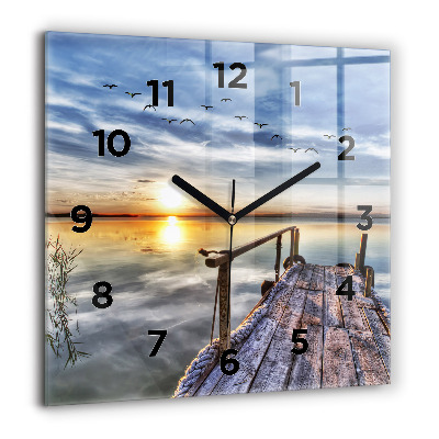 Horloge carrée en verre 60x60 cm Lac au coucher du soleil
