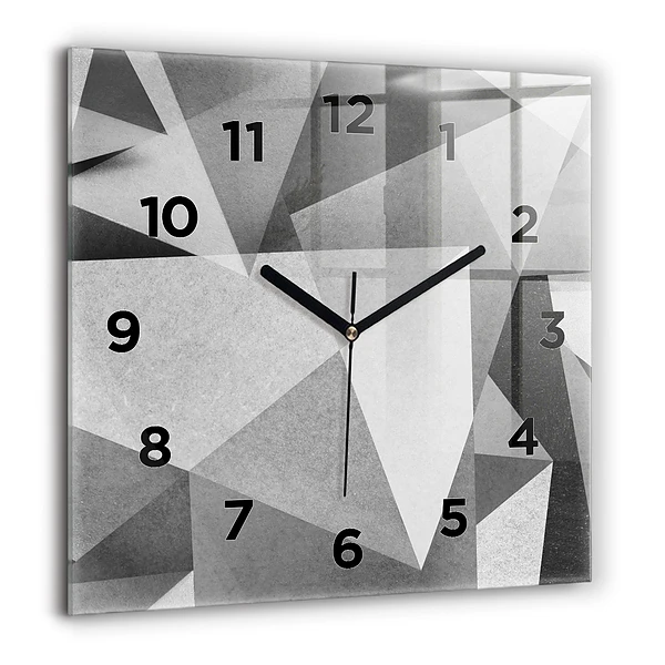 Horloge carrée en verre 60x60 cm Abstraction géométrique grise